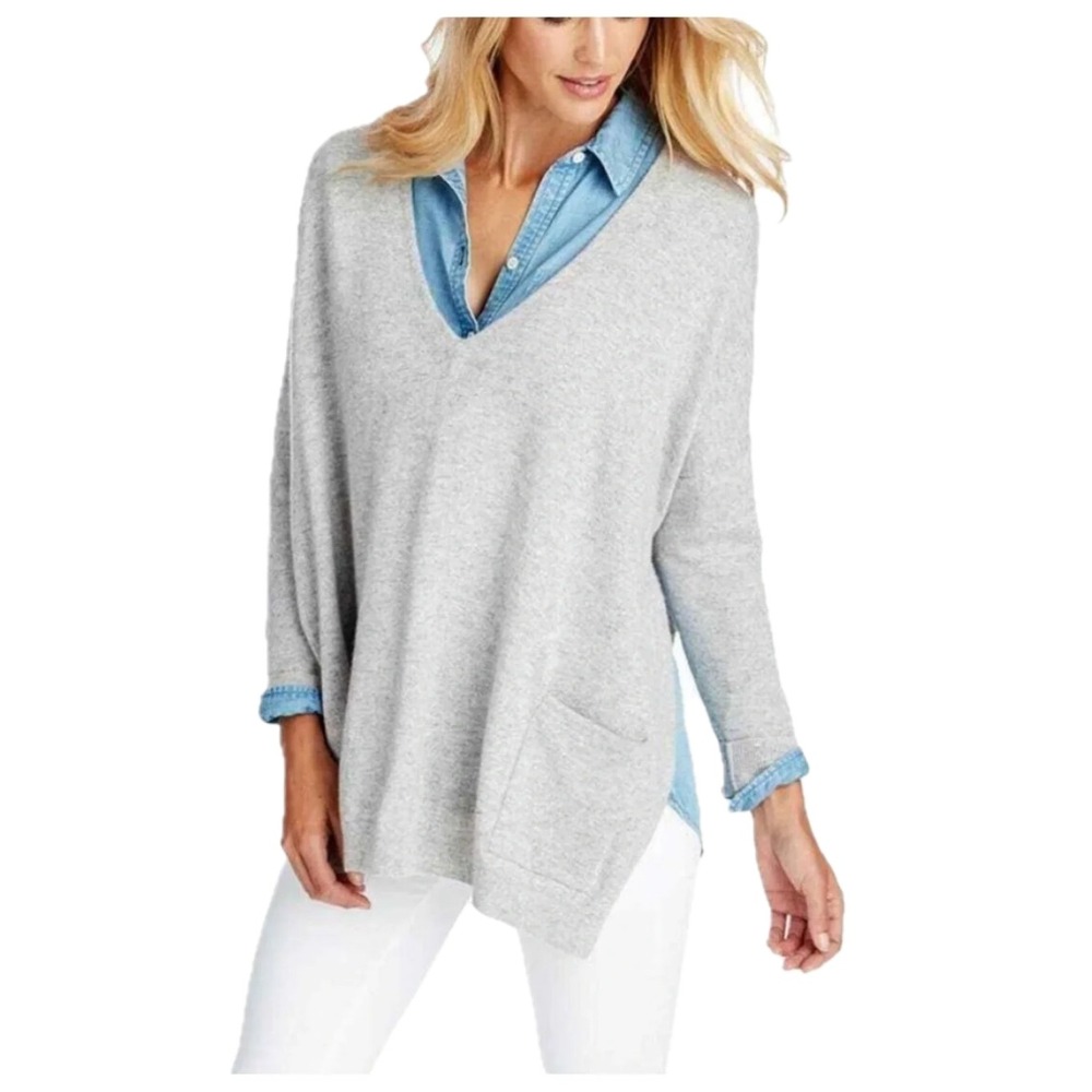 Vineyard Vines Quiet Luxury Coastal Gray VNeck Cashmere Blend Layering Sweater M